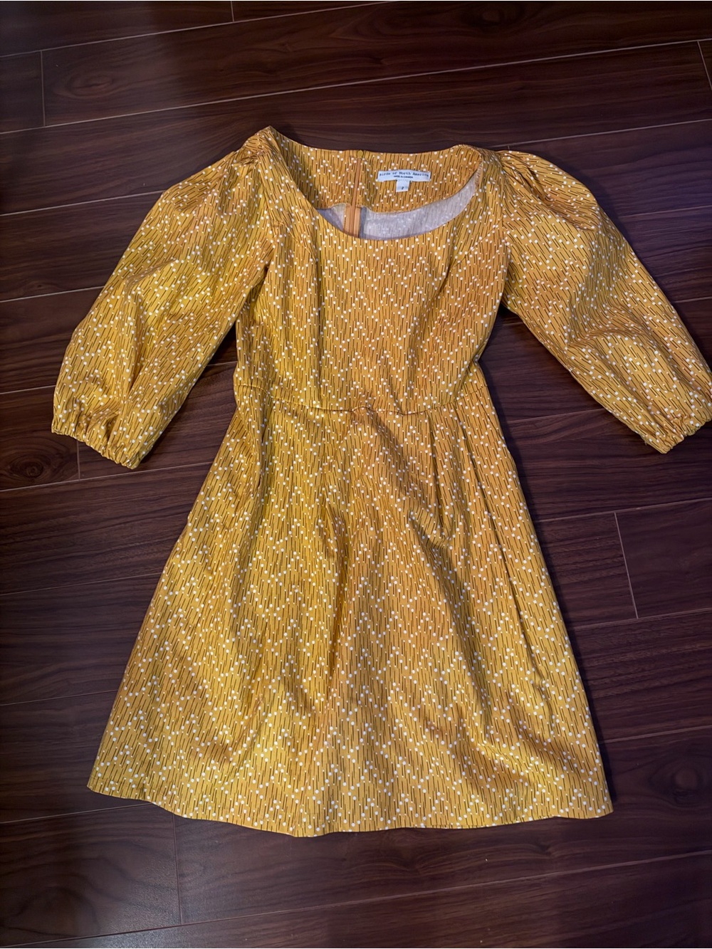 Mustard Mini Dress with Puff Sleeves